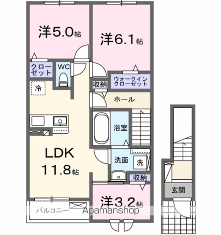 ヴィレッジ・ジュークE(3LDK/2階)の間取り写真