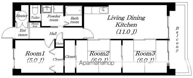 ビバリーマンションⅤ(3LDK/5階)の間取り写真
