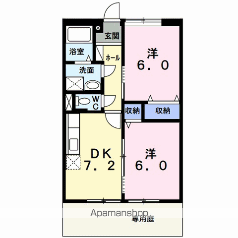 VILLA若宮B(2DK/1階)の間取り写真
