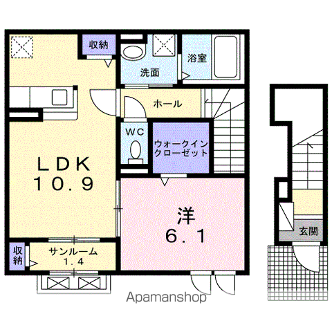 ピアチェーレ(1LDK/2階)の間取り写真