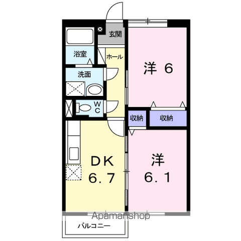グランデール樋口A(2DK/1階)の間取り写真