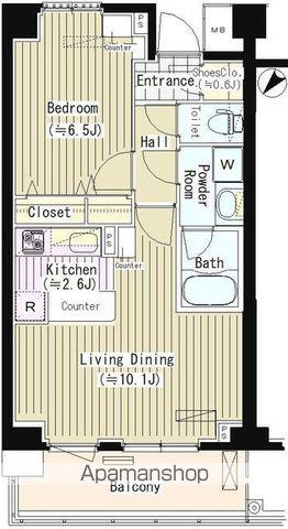 PRIME URBAN 東中野 COURT(1LDK/1階)の間取り写真