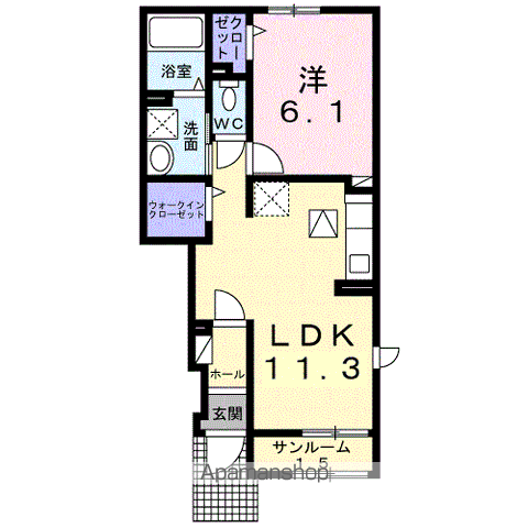 東北本線 石越駅 バス乗車時間：15分 柳徳寺前バス停で下車 徒歩4分 2階建 築3年(1LDK/1階)の間取り写真