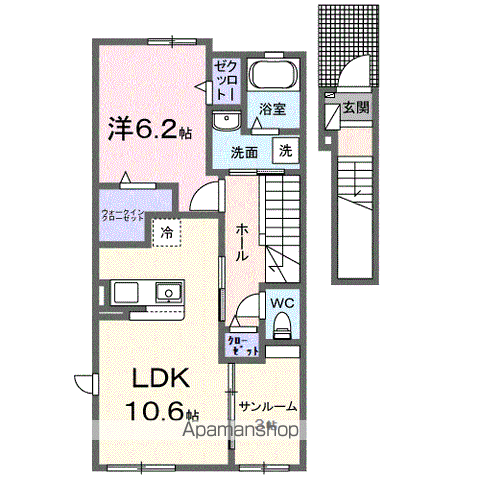 ウィズ・テール南彦根1号館(1LDK/2階)の間取り写真