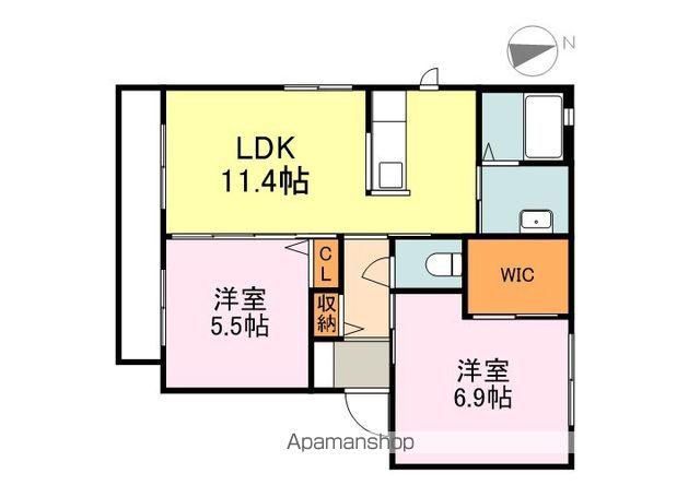 ヴィラージュC棟(2LDK/2階)の間取り写真