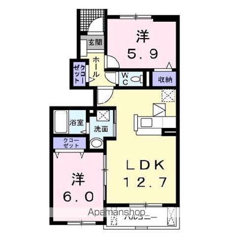 ハピネス フィールド Ⅱ(2LDK/1階)の間取り写真