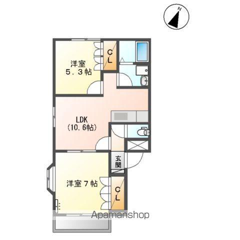 グランブルー2番館(2LDK/2階)の間取り写真