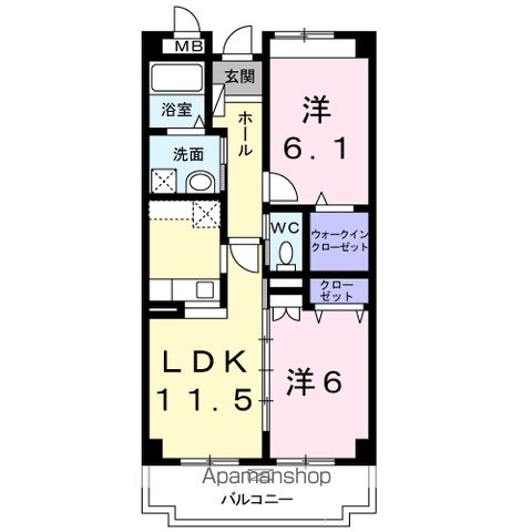 グラース ジェルメ(2LDK/4階)の間取り写真