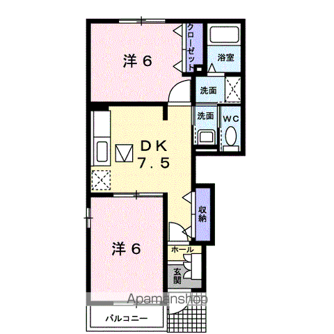 ヴィラフォレスタ(2DK/1階)の間取り写真