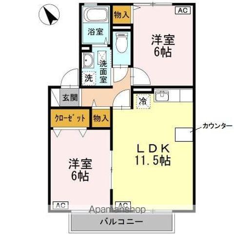 ローズコート美里A(2LDK/2階)の間取り写真