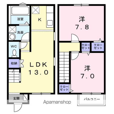 ブルームⅠ(2LDK/1階)の間取り写真