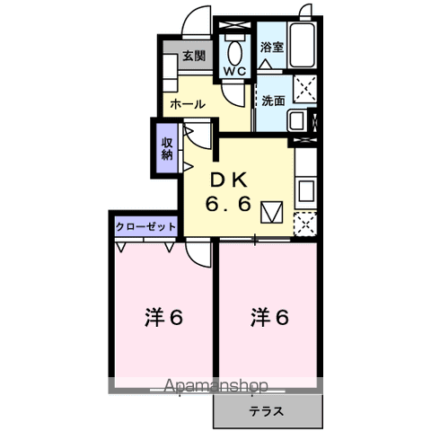 ラ・ペジーブル(2DK/1階)の間取り写真