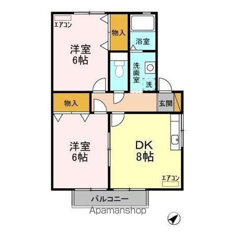 フォン・ブラウン(2DK/2階)の間取り写真