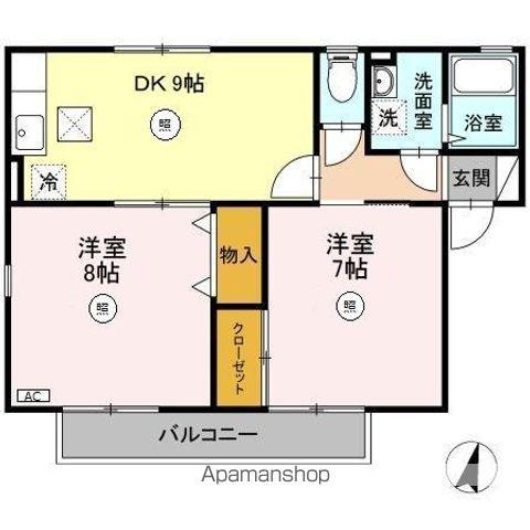 ボヌール丹波島B棟(2DK/1階)の間取り写真