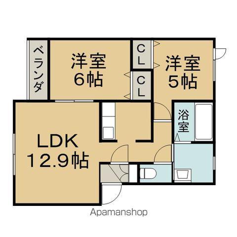 ラ・ポレール陸B(2LDK/2階)の間取り写真