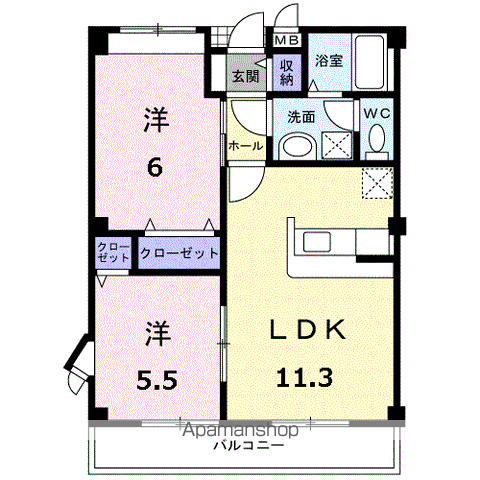 フィオーレB(2LDK/2階)の間取り写真