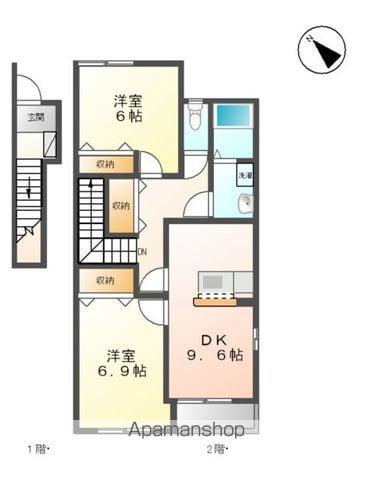 ベアローズ壱番館(2DK/2階)の間取り写真