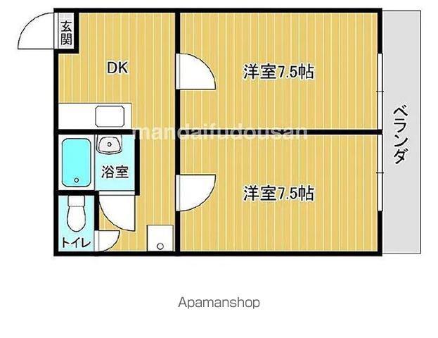 年見サンハイツ(2K/2階)の間取り写真