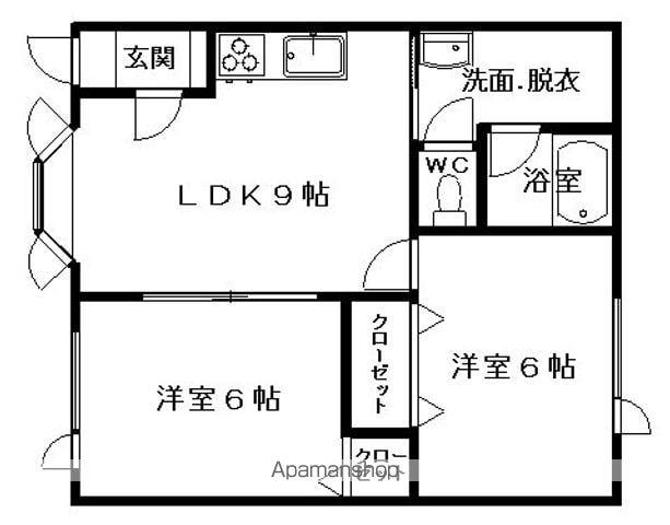 ほくしん東館(2LDK/2階)の間取り写真