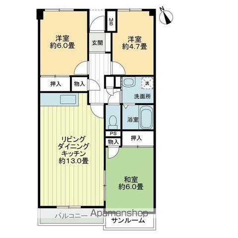サンハイツ21(3LDK/4階)の間取り写真