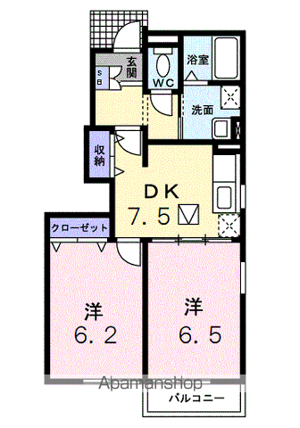 ツインコートA(2DK/1階)の間取り写真