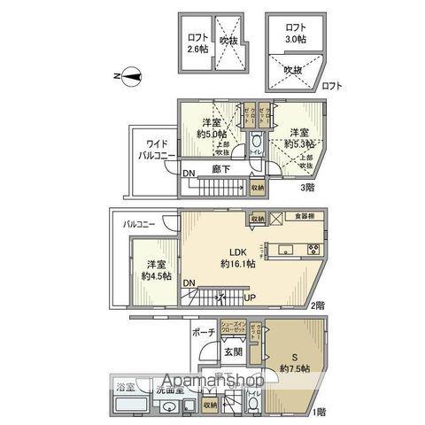 東急東横線 元住吉駅 徒歩14分 3階建 築7年(3SLDK)の間取り写真