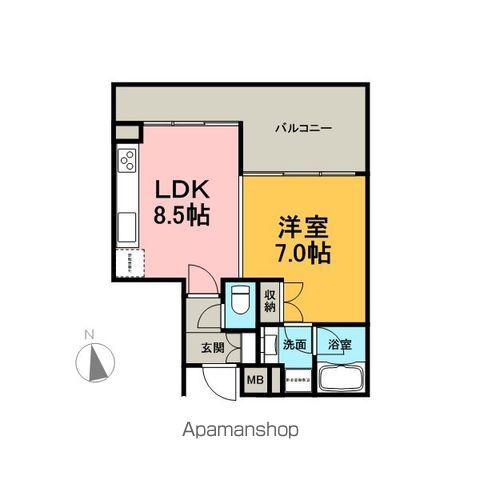 ディルッソ西間門(1LDK/3階)の間取り写真
