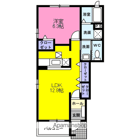 東北本線 南仙台駅 バス乗車時間：13分 袋原バス停で下車 徒歩2分 2階建 築18年(1LDK/1階)の間取り写真