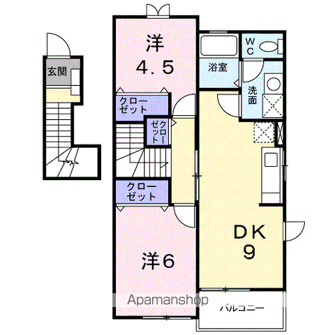 シャンホール A(2DK/2階)の間取り写真