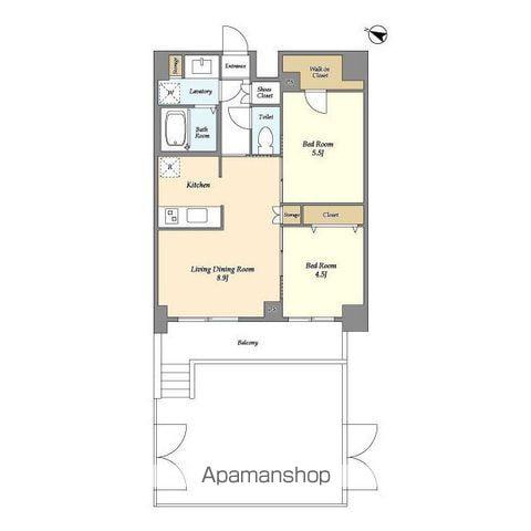 ALTERNA護国寺(2LDK/1階)の間取り写真