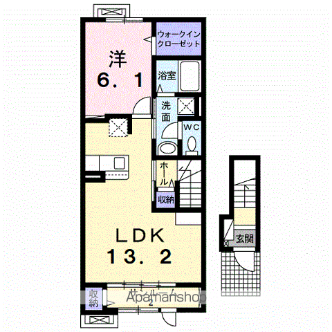 カインドハウスⅢ(1LDK/2階)の間取り写真