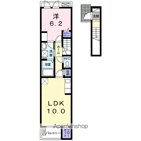 ウエストン ハイツA(1LDK/2階)の間取り写真