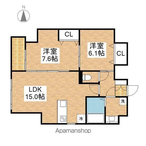GRAND SOLEIL大須白川(2LDK/2階)の間取り写真