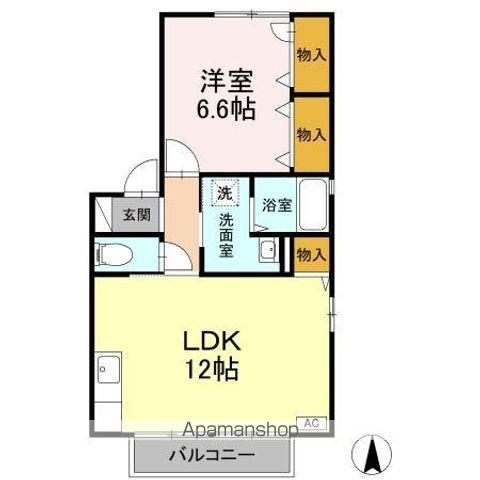 つばき中川B棟(1LDK/2階)の間取り写真