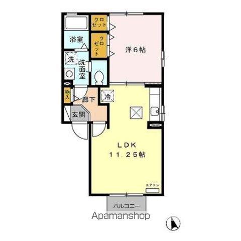 ヒルトップ(1LDK/1階)の間取り写真