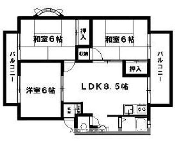 オークビラ(3DK/1階)の間取り写真