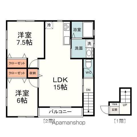 沓谷3佐野(2LDK/2階)の間取り写真