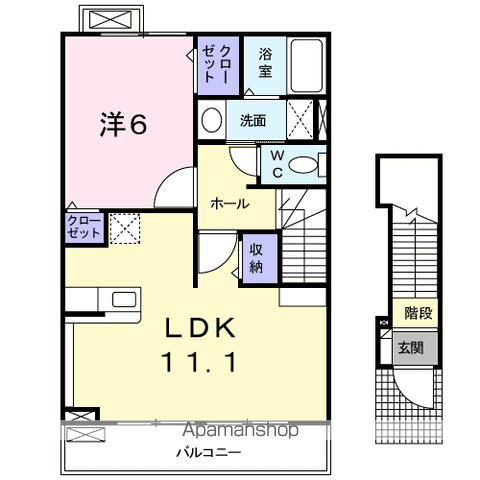 ビサイドピュア(1LDK/2階)の間取り写真