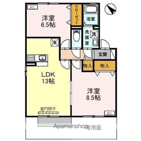 サニーサイドIZUMI A棟(2LDK/1階)の間取り写真