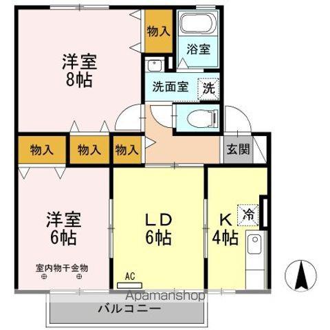 グランドール沢村B(2LDK/1階)の間取り写真