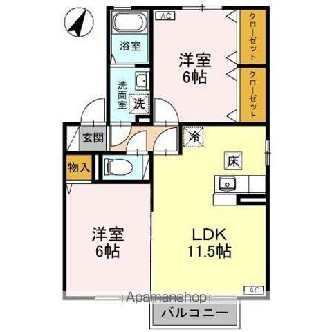 オリーブB棟(2LDK/1階)の間取り写真