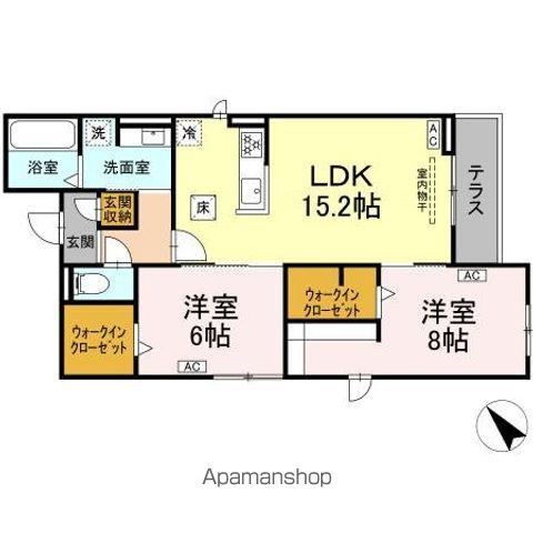 マリポーサ高畑B(2LDK/1階)の間取り写真