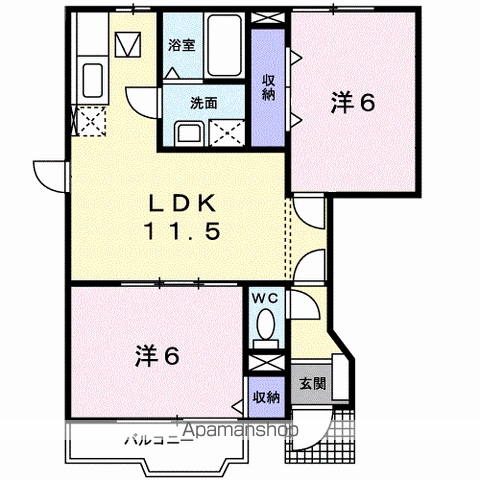 メゾン ソレイユB(2LDK/1階)の間取り写真