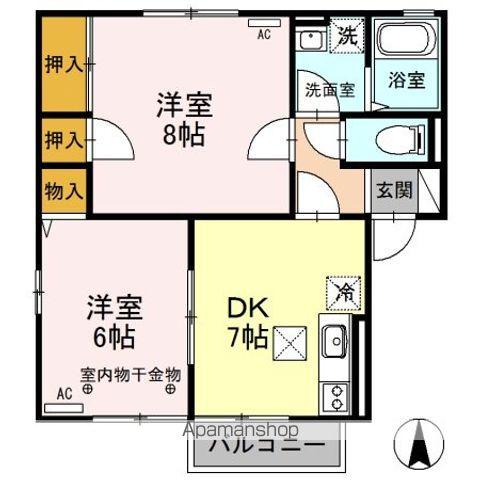 サンモールヴィレッジC棟(2DK/1階)の間取り写真