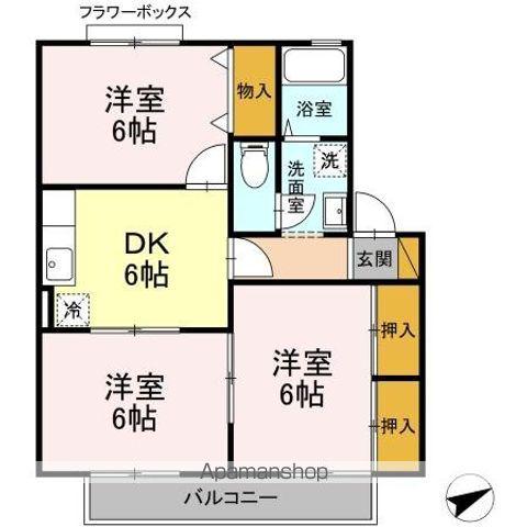 ブライトンリバー(3DK/1階)の間取り写真