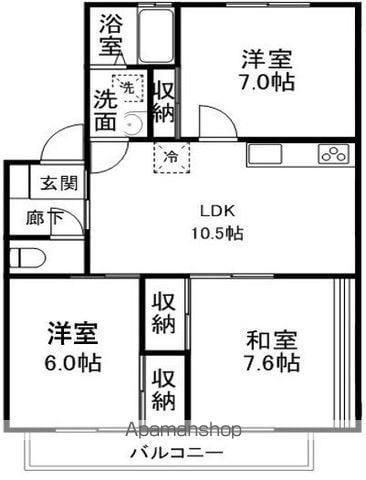 旭ルーミー天童5号館(3LDK/1階)の間取り写真