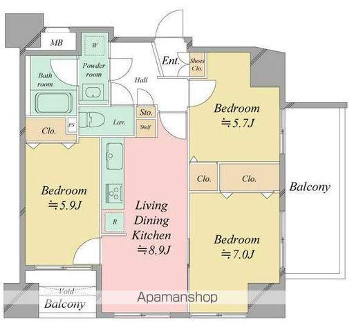 マルクパージュ北小岩(3LDK/5階)の間取り写真