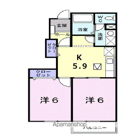 フロール清風B(2K/1階)の間取り写真