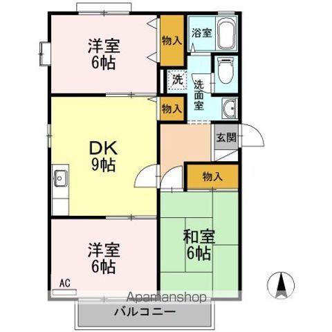 ハーモニックフィールIIA棟(3DK/2階)の間取り写真