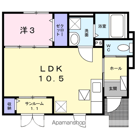 メゾン ソレイユ ドゥ(1LDK/1階)の間取り写真